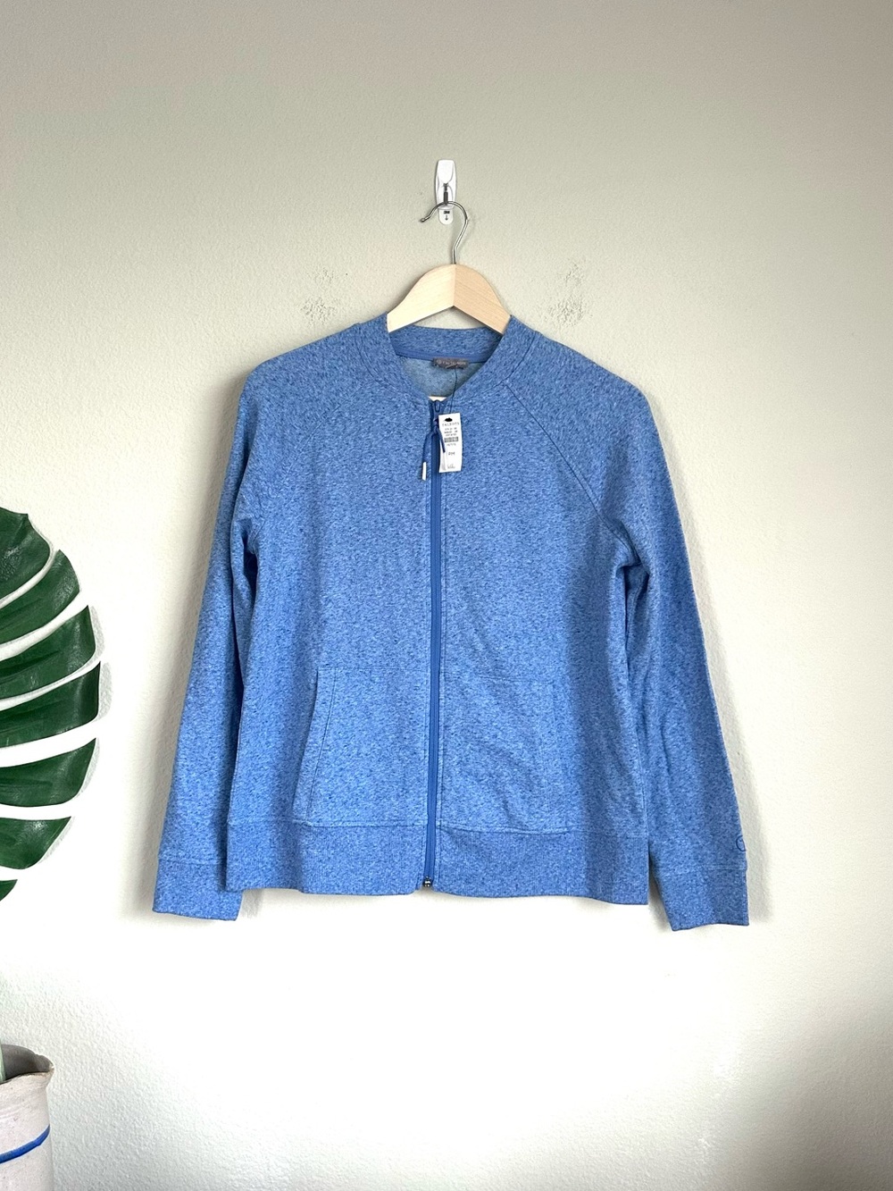 NWT T by Talbots Petite Heather Blue Full Zip Sweashirt Jacket